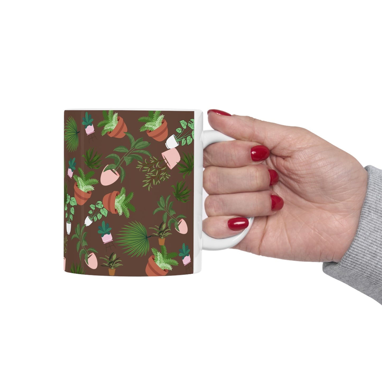 Plants and Doodles Brown Ceramic Mug 11oz