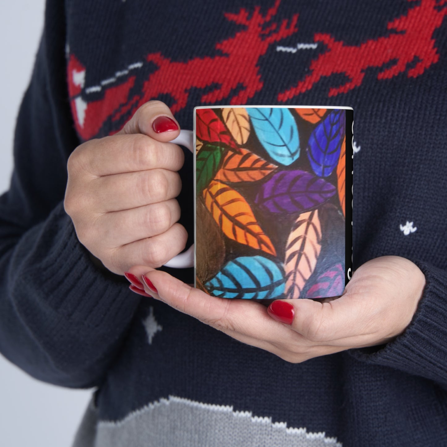 Leaf Design Ceramic Mug 11oz