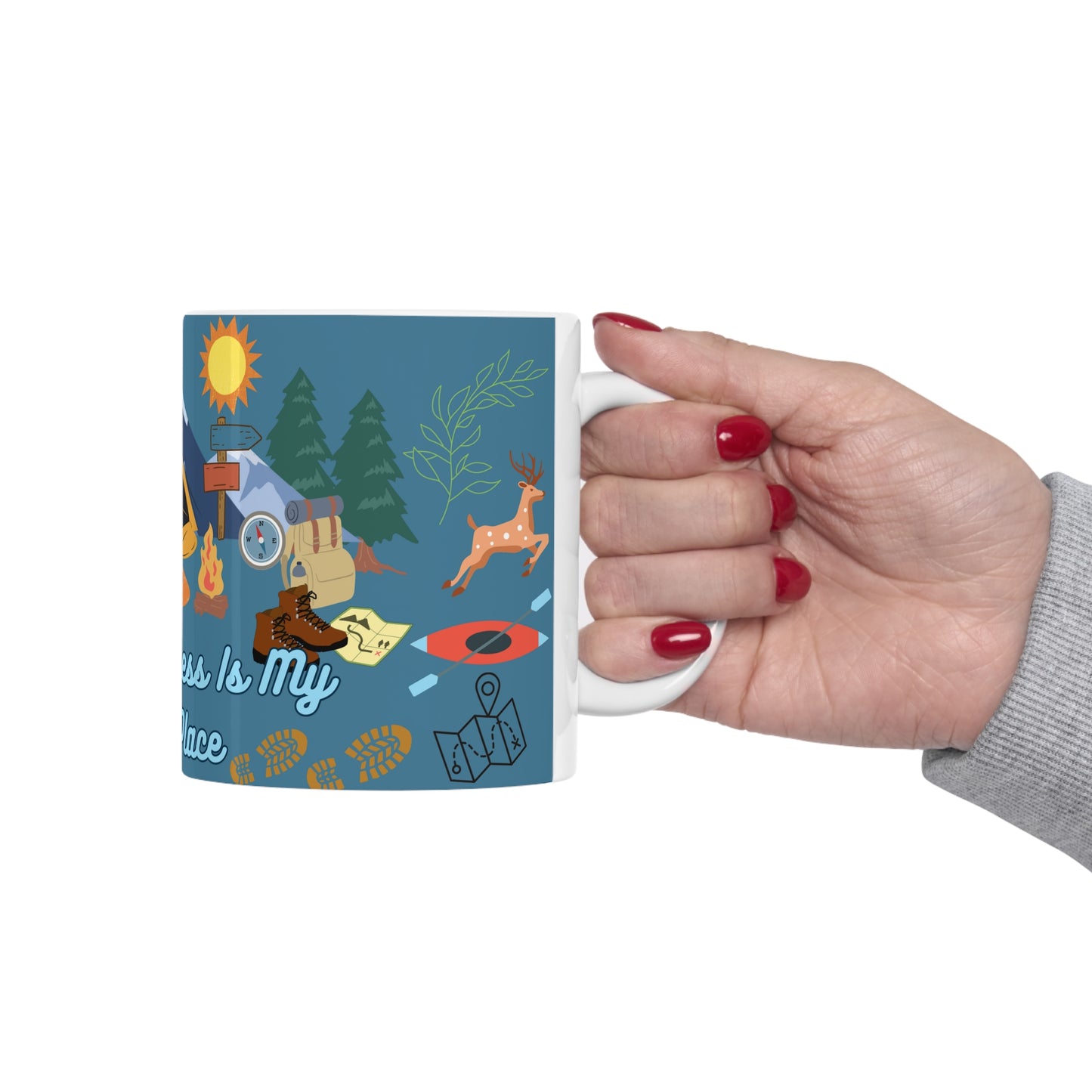 The Wilderness Is My Happy Place Blue Ceramic Mug 11oz