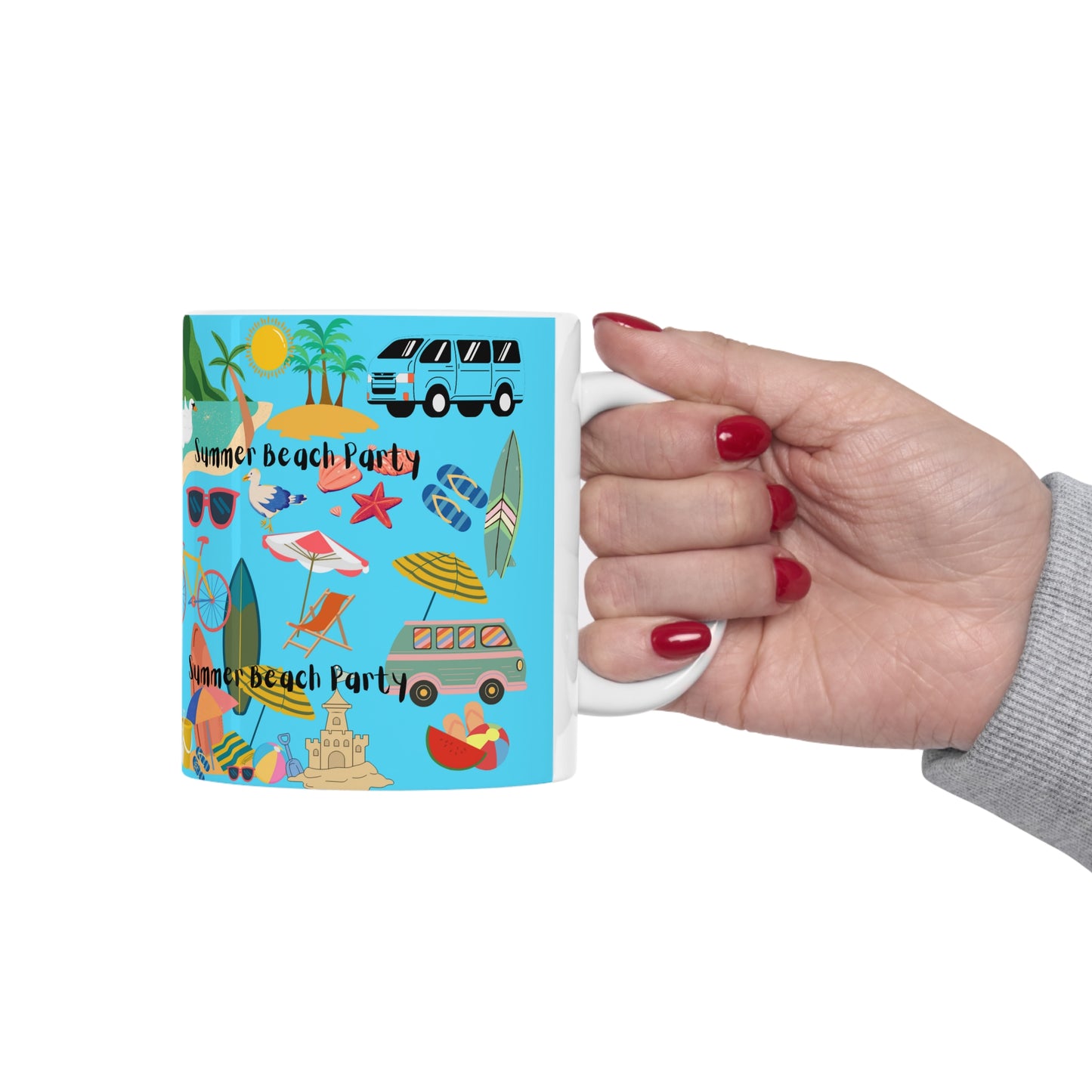 Summer Beach Party Turq Ceramic Mug 11oz