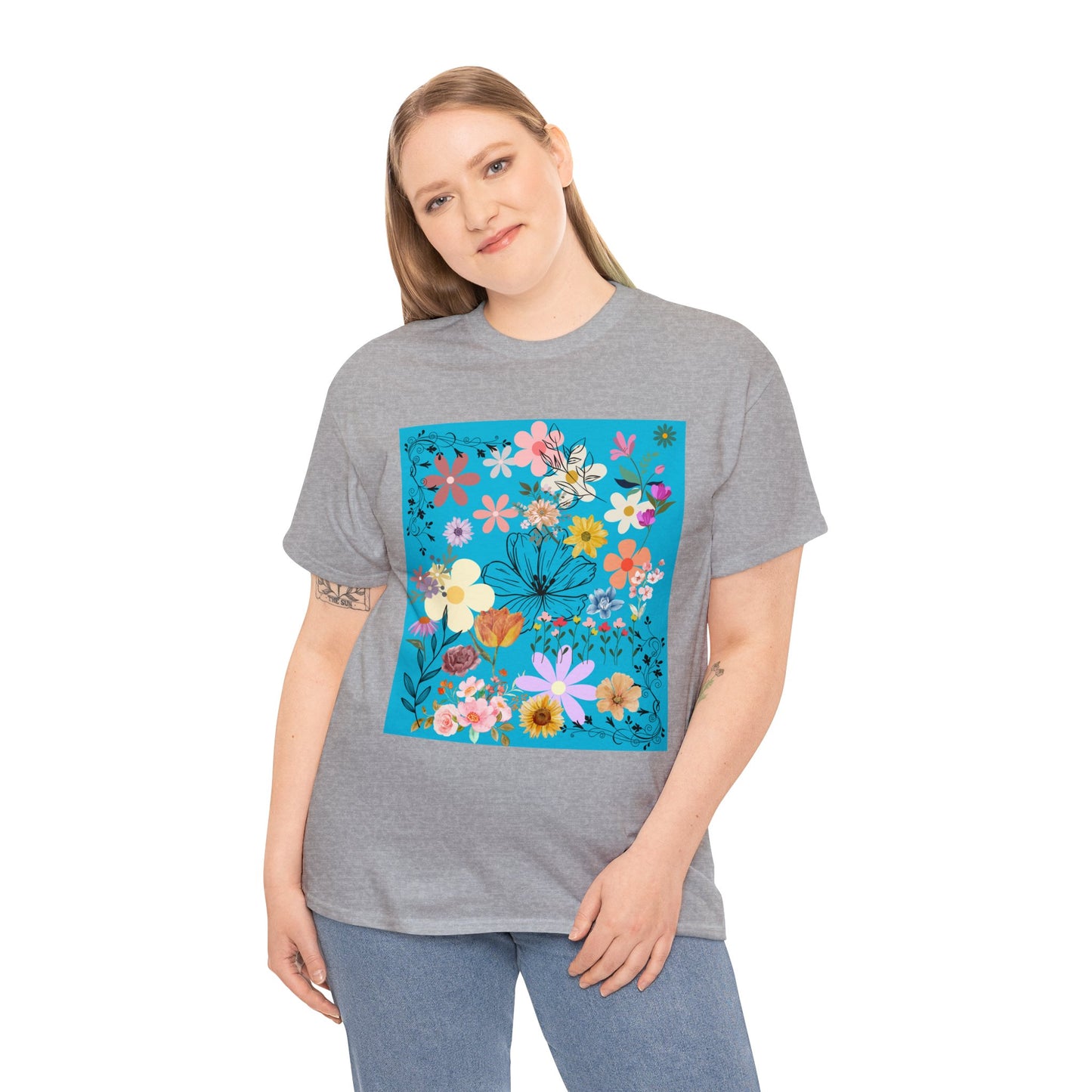Floral Menagerie white ground Unisex Heavy Cotton Tee