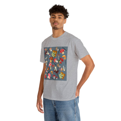 Mushrooms Grey Ground Unisex Heavy Cotton Tee