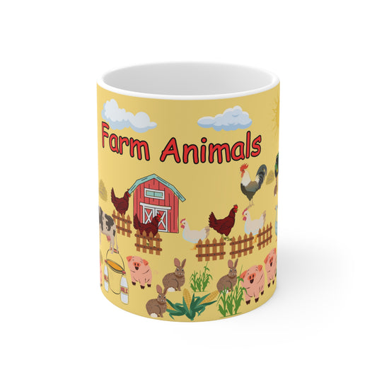 Farm Animals Yellow Ceramic Mug 11oz