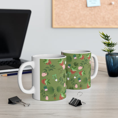 Plants and Doodles Green Ceramic Mug 11oz