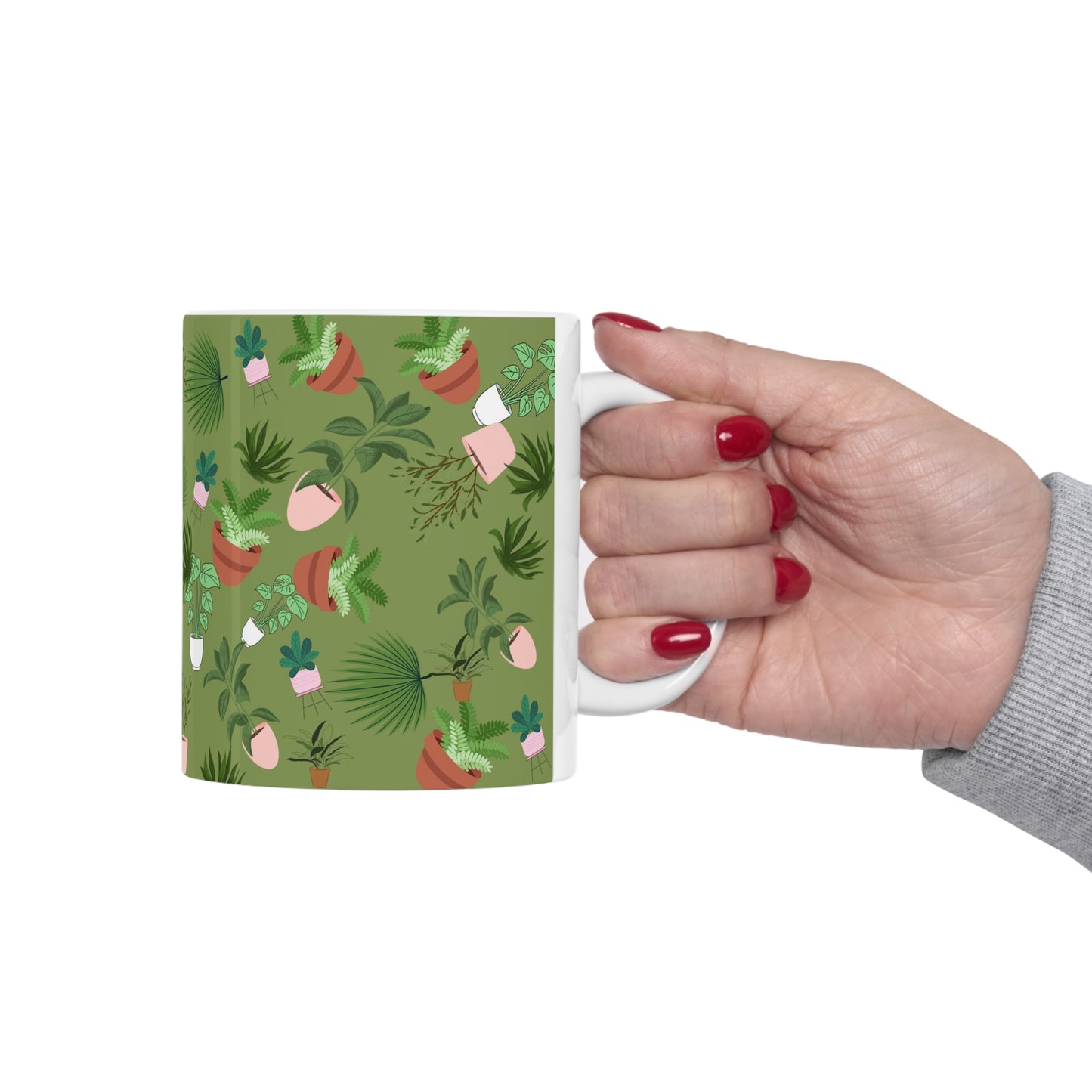 Plants and Doodles Green Ceramic Mug 11oz