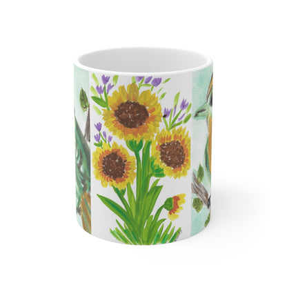 Bird and Sunflower Ceramic Mug 11oz