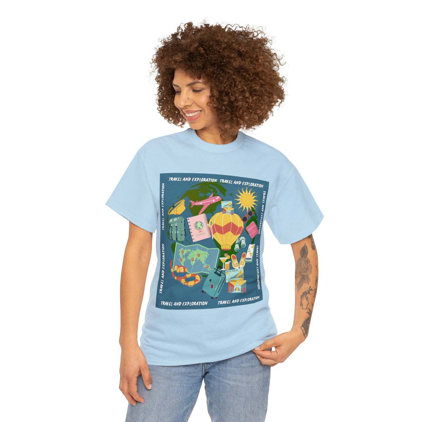Travel and exploration Blue Unisex Heavy Cotton Tee