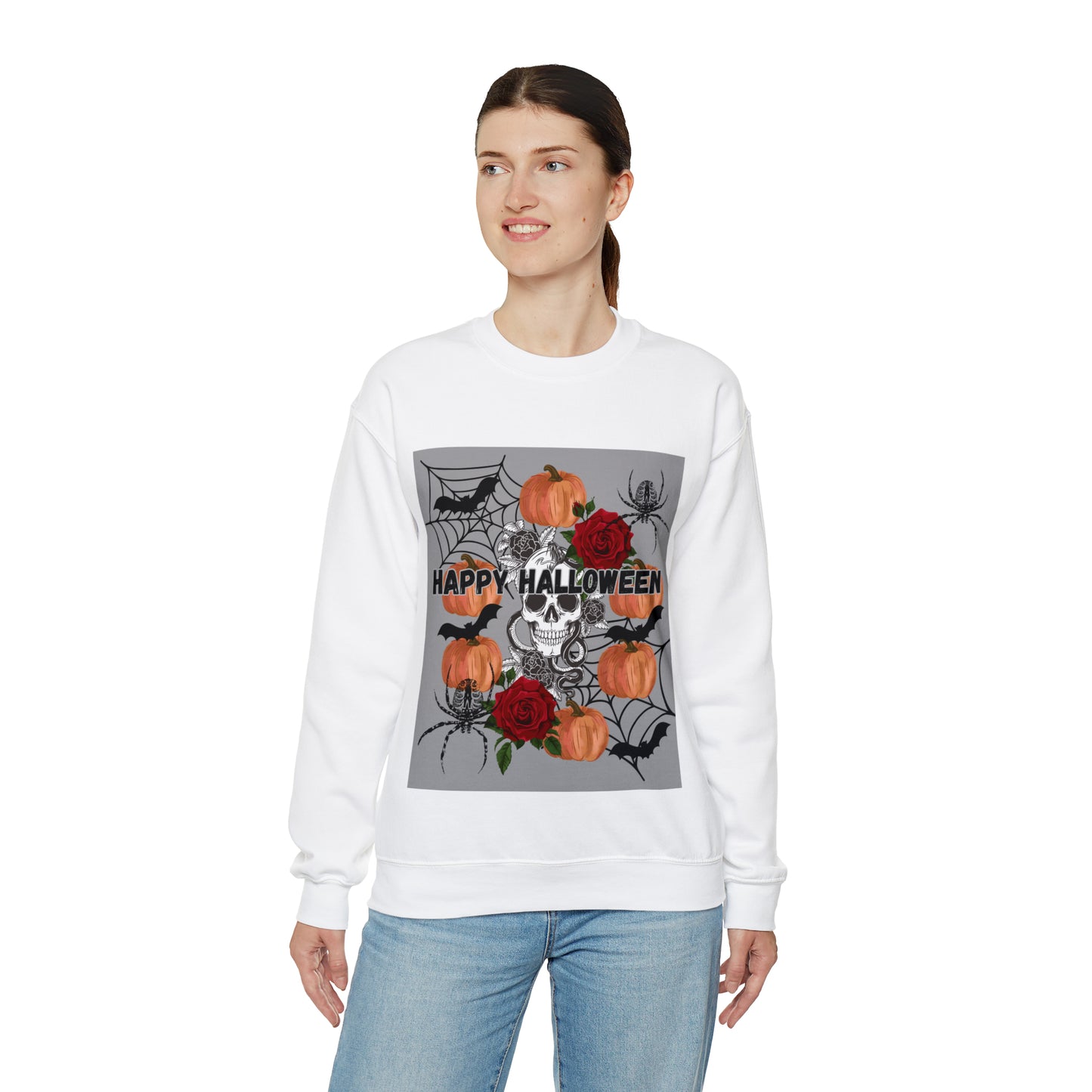 Happy Halloween Grey Ground Unisex Heavy Blend™ Crewneck Sweatshirt