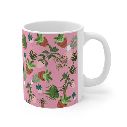 Plants and Doodles Pink Ceramic Mug 11oz