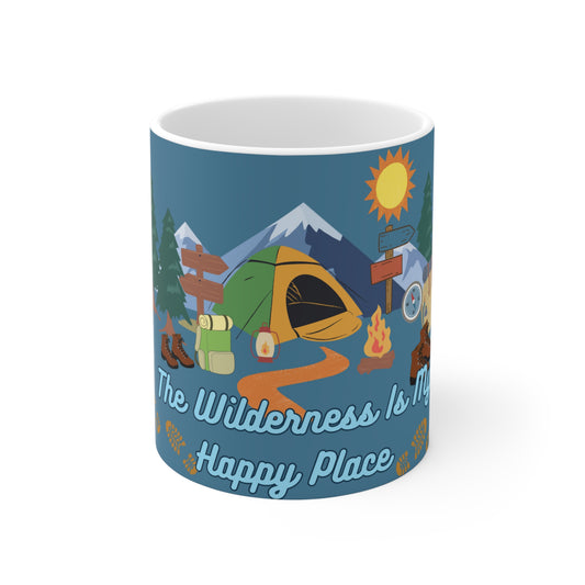 The Wilderness Is My Happy Place Blue Ceramic Mug 11oz