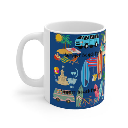 Summer Beach Party Navy Ceramic Mug 11oz