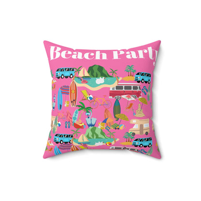 Beach Party Pink Spun Polyester Square Pillow