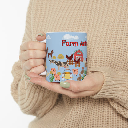 Farm Animals Blue Ceramic Mug 11oz