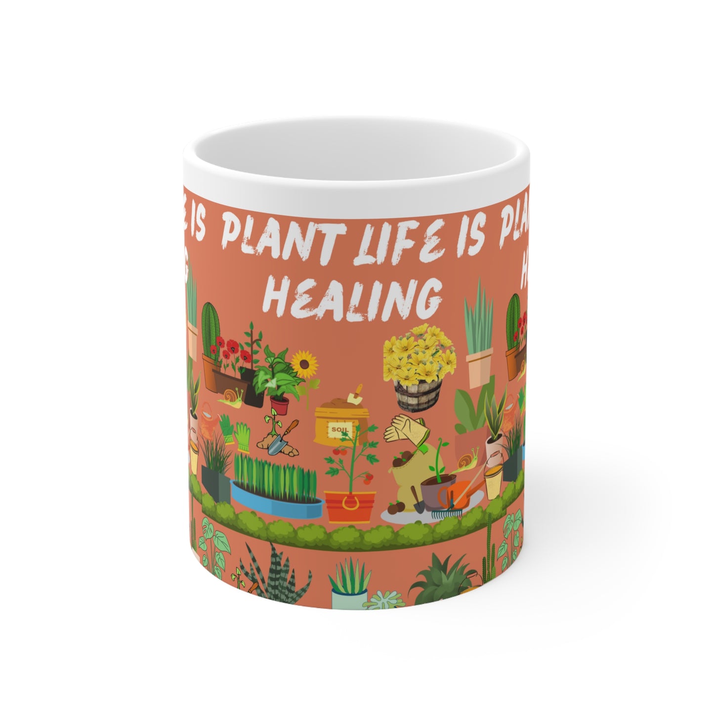 Plant Life Is Healing Orange Ground Ceramic Mug 11oz