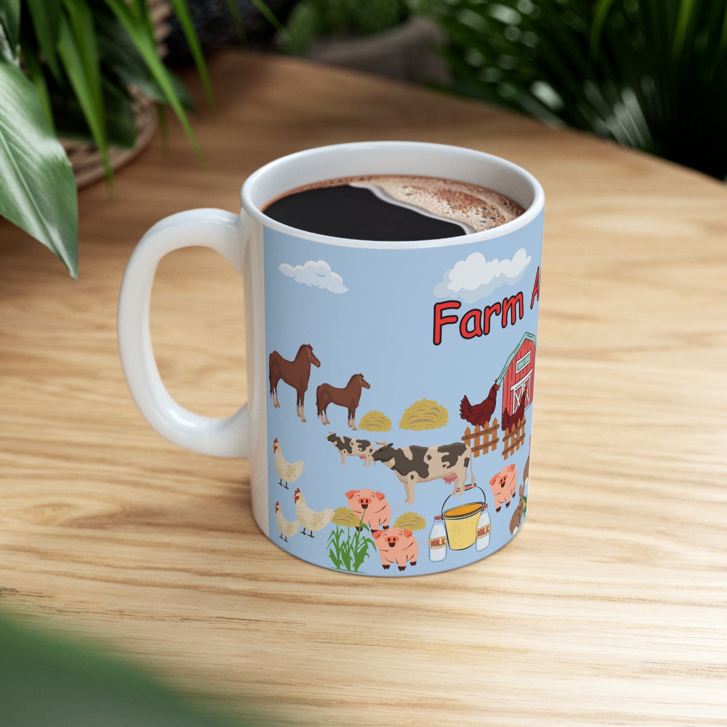 Farm Animals Blue Ceramic Mug 11oz