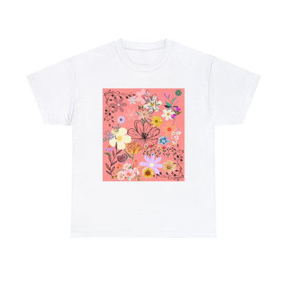 Floral Menagerie Peach ground Unisex Heavy Cotton Tee