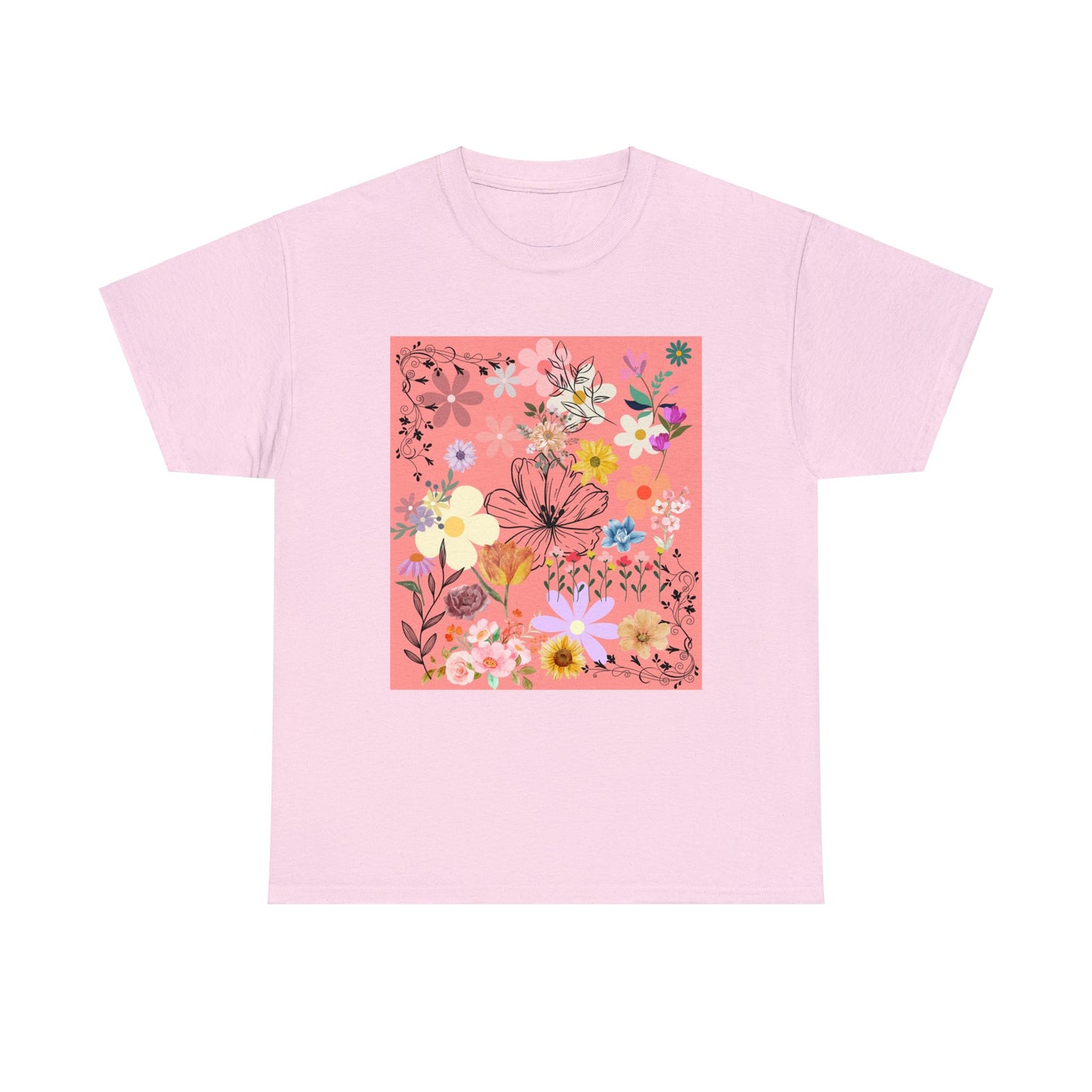 Floral Menagerie Peach ground Unisex Heavy Cotton Tee