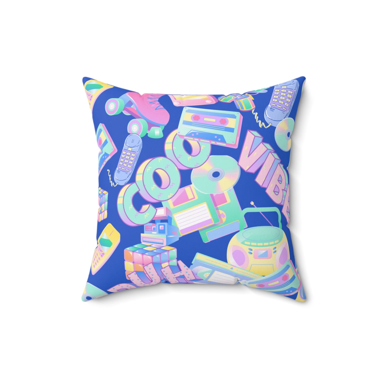 Retro Vibes Blue Spun Polyester Square Pillow