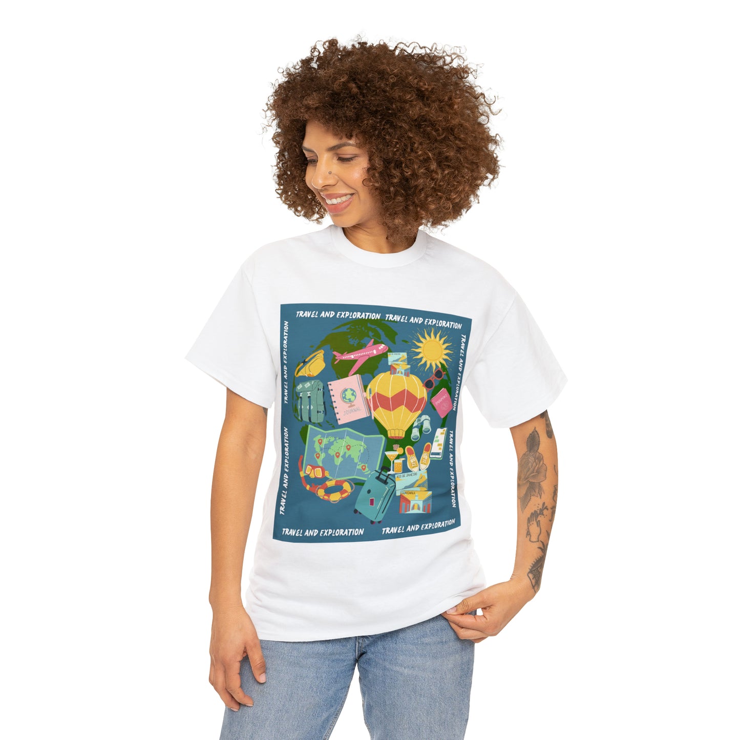 Travel and exploration Blue Unisex Heavy Cotton Tee