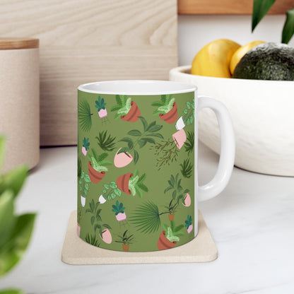 Plants and Doodles Green Ceramic Mug 11oz