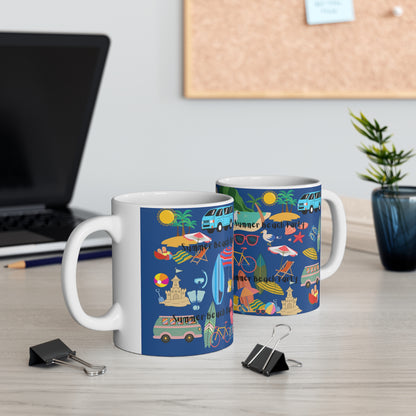 Summer Beach Party Navy Ceramic Mug 11oz