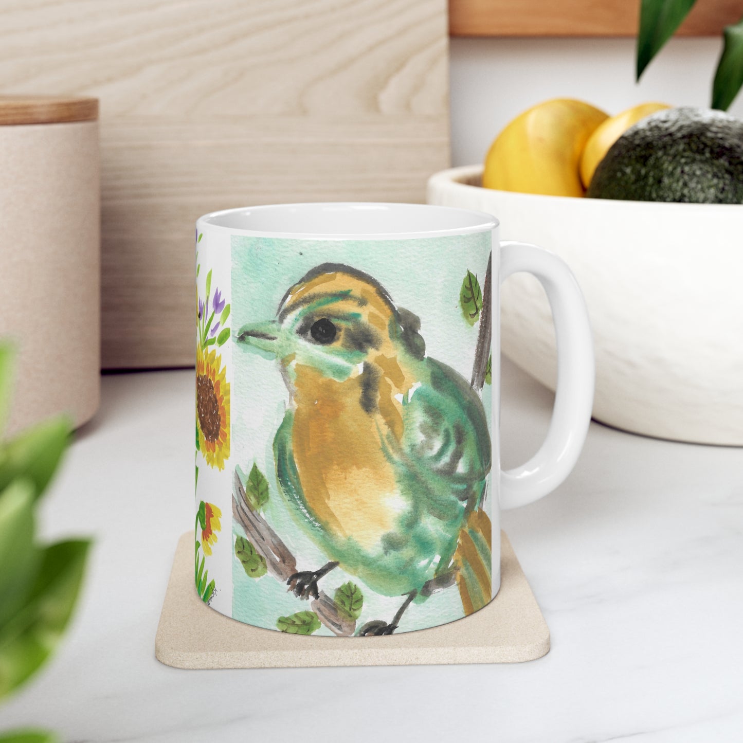 Bird and Sunflower Ceramic Mug 11oz