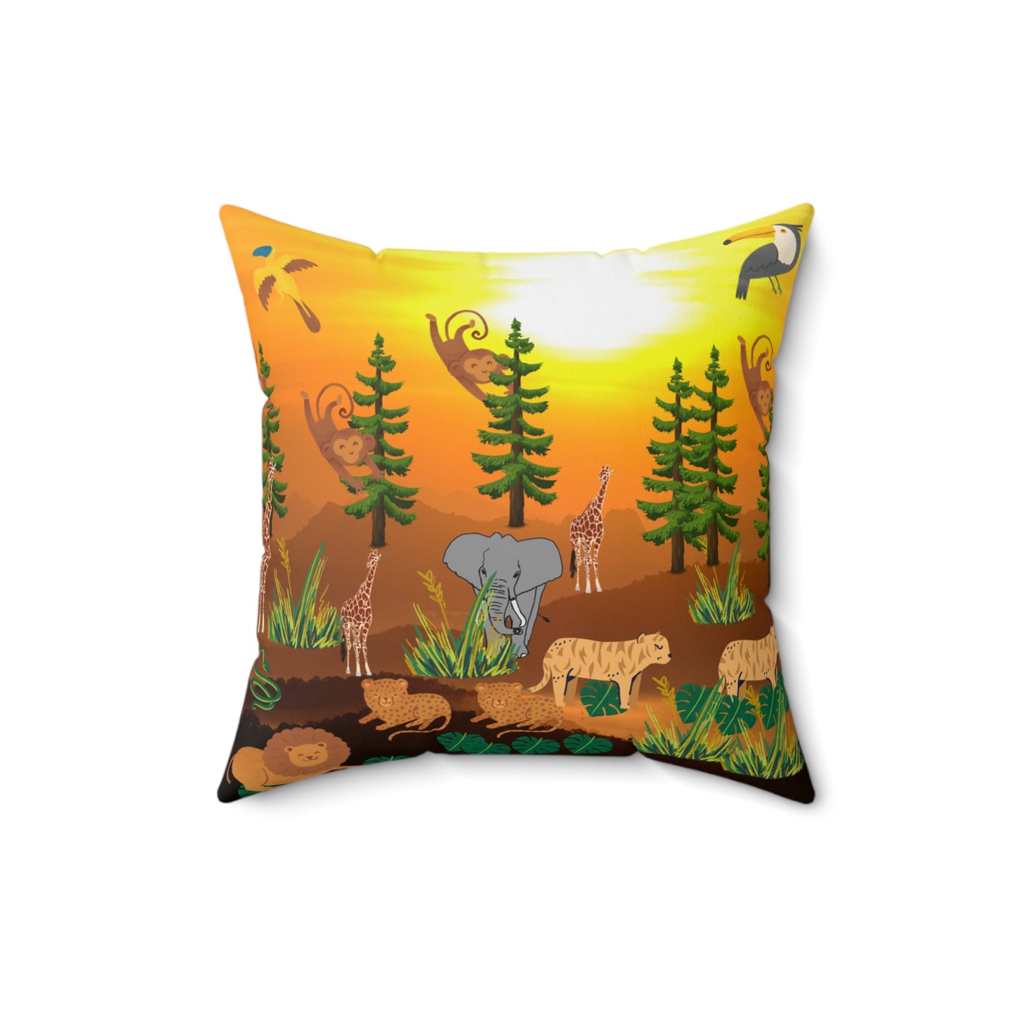 African Safari Spun Polyester Square Pillow