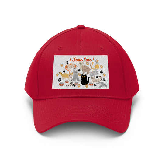 I Love Cats Unisex Twill Hat