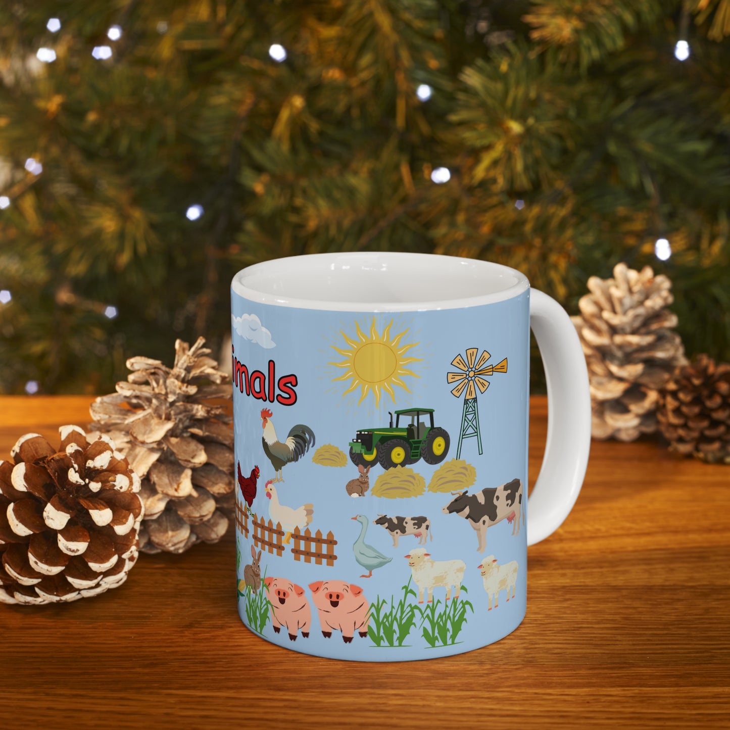 Farm Animals Blue Ceramic Mug 11oz