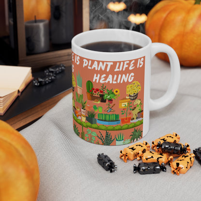 Plant Life Is Healing Orange Ground Ceramic Mug 11oz