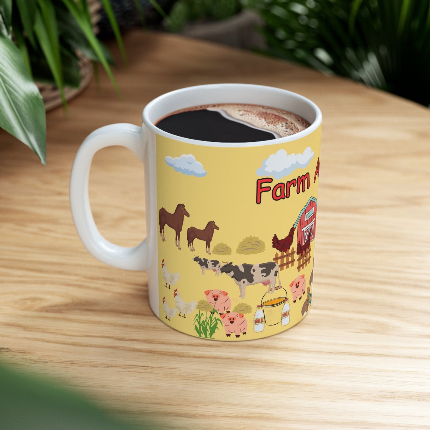 Farm Animals Yellow Ceramic Mug 11oz