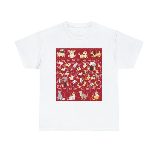 Dog and Cat Play Together Unisex Heavy Cotton Tee