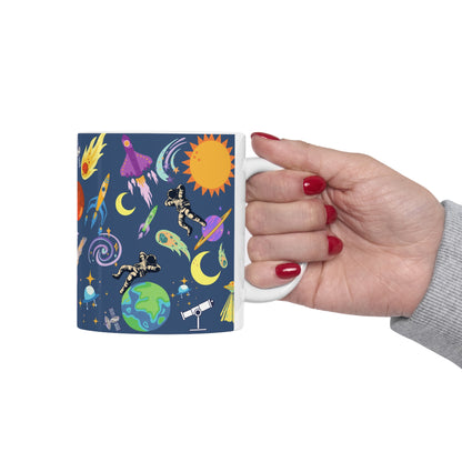 Outerspace Encounters Blue Ceramic Mug 11oz