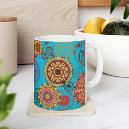 Paisley Floral Turq Ceramic Mug 11oz