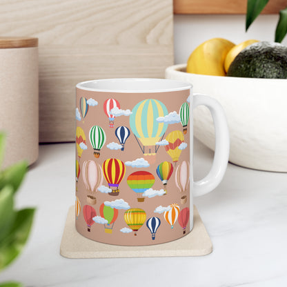 Hot Air Balloon Beige Ground Ceramic Mug 11oz