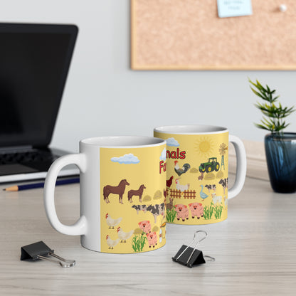 Farm Animals Yellow Ceramic Mug 11oz