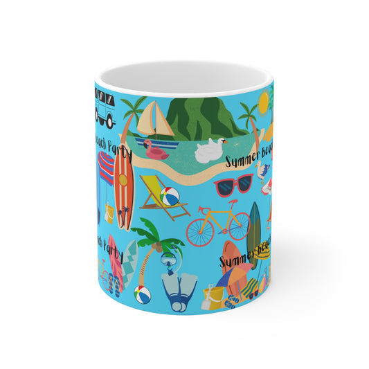 Summer Beach Party Turq Ceramic Mug 11oz