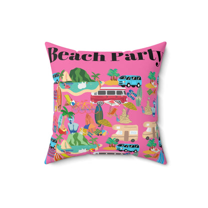 Beach Party Pink Spun Polyester Square Pillow