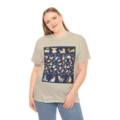 Dog and Cat Play Together Unisex Heavy Cotton Tee