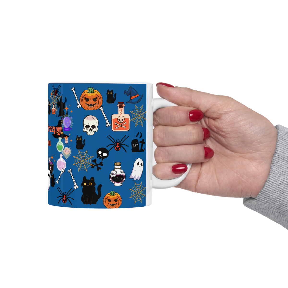 Spooky Creepy Season Blue Ceramic Mug 11oz