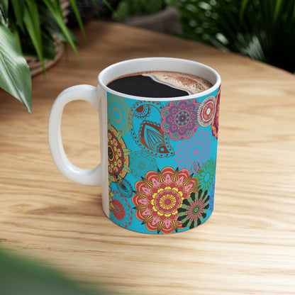 Paisley Floral Turq Ceramic Mug 11oz