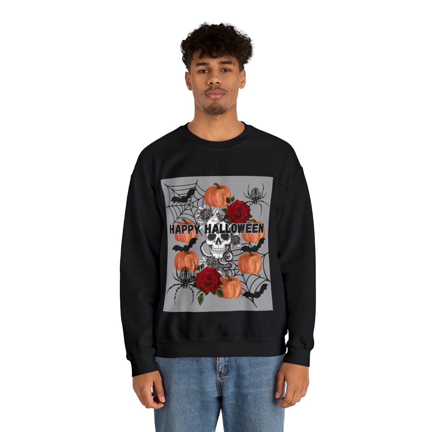 Happy Halloween Grey Ground Unisex Heavy Blend™ Crewneck Sweatshirt