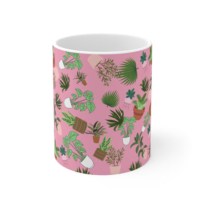 Plants and Doodles Pink Ceramic Mug 11oz