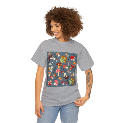 Mushrooms Grey Ground Unisex Heavy Cotton Tee