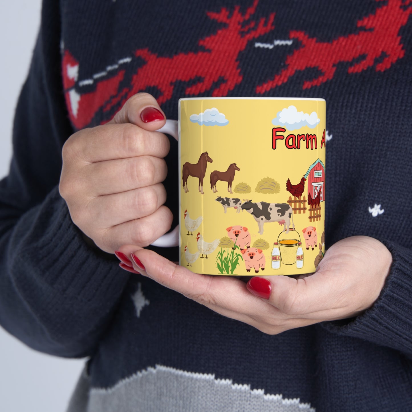 Farm Animals Yellow Ceramic Mug 11oz