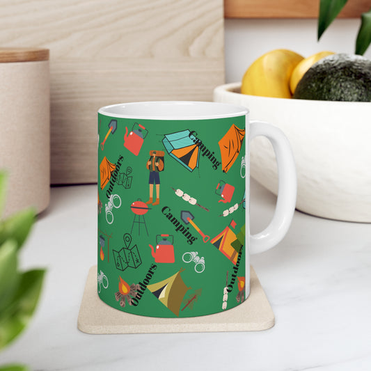 Camping Green Ceramic Mug 11oz