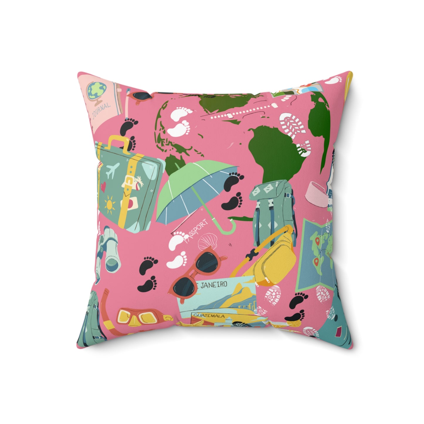 Travel and Exploration Pink Spun Polyester Square Pillow