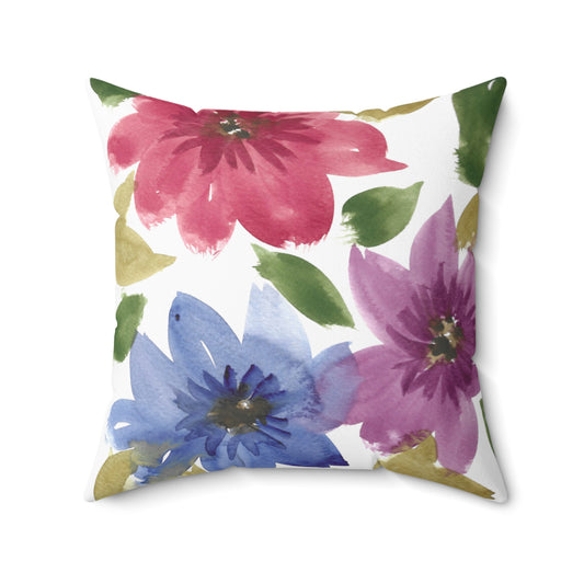 Multicolored Floral Spun Polyester Square Pillow