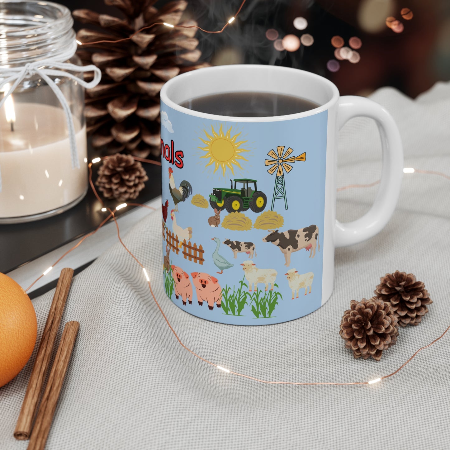 Farm Animals Blue Ceramic Mug 11oz