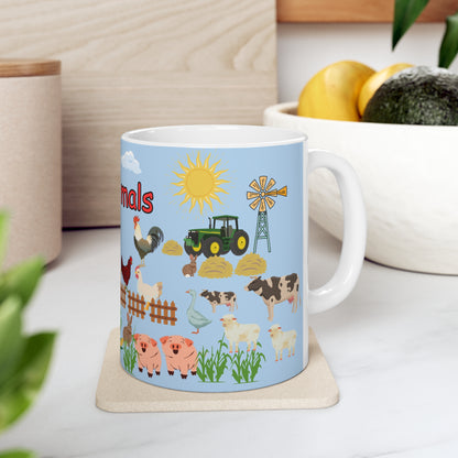 Farm Animals Blue Ceramic Mug 11oz